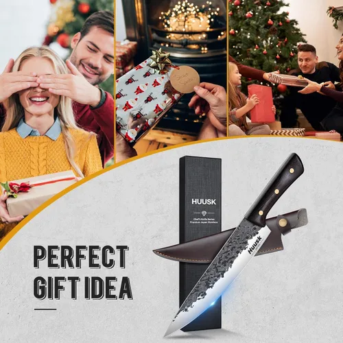 Miniatura 6 de Huusk Cuchillo de chef de 8 pulgadas de Japón, cuchillos de cocina profesionales forjados a mano, cuchillos de chef japoneses Gyutou, cuchillo