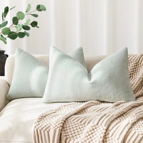 Miniatura 58 de Foindtower - Paquete de 2 fundas de almohada decorativas, cuadradas, cómodas, unicolor, suaves, lumbares, estilo rústico neutro, para sofá, sillón