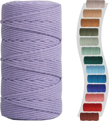Miniatura 34 de Cordón de macramé de 1/8 pulgadas 220 yardas (200 metros) suministros naturales de macramé, hilo de macramé, cuerda de algodón de color, cuerda