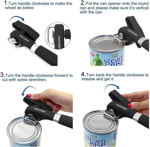 Miniatura 9 de PAKITNER - Abrelatas de corte seguro, abrelatas de borde liso - Perilla de mano de fácil giro, abrelatas manual, borde liso ergonómico, herramienta