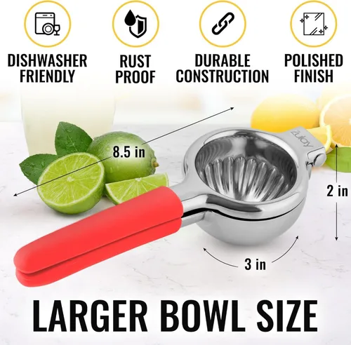 Miniatura 2 de Exprimidor de acero inoxidable - Prensa de jugo de cítricos de metal, prensa de jugo de fruta de lima con mango de silicona, exprimidor manual