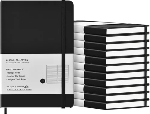 Miniatura 8 de Coopay Paquete de 6 cuadernos A5 a granel, 160 páginas, papel grueso de 3.53 oz/yd², 8.3 x 5.5 pulgadas, tapa dura con forro de cuero