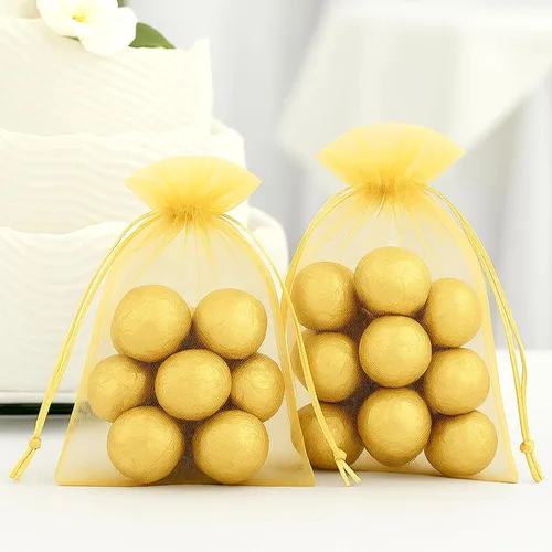 Miniatura 7 de G2PLUS - 25 bolsas de organza doradas de 5 x 7 pulgadas, bolsas de malla transparente para joyería, bolsas de regalo de organza con cordón