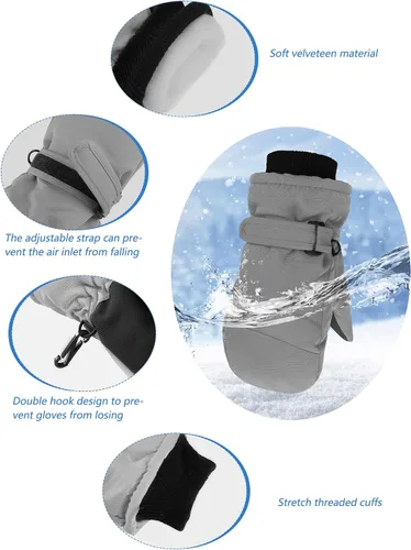 Miniatura 4 de SATINIOR 2 pares de guantes de nieve para niños, impermeables, guantes de esquí de invierno cálidos y gruesos para niñas y niños