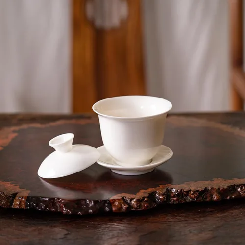 Miniatura 2 de Juego de té de jade blanco Gaiwan Gongfu chino - 6 tazas estilo japonés en casa