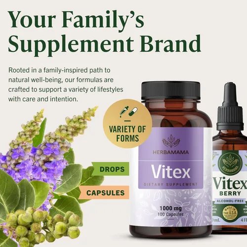 Miniatura 8 de HERBAMAMA Vitex Chasteberry Suplemento para mujeres – Suplementos para la menopausia* para mujeres con Vitex Berry – 1000 mg de baya de árbol casto