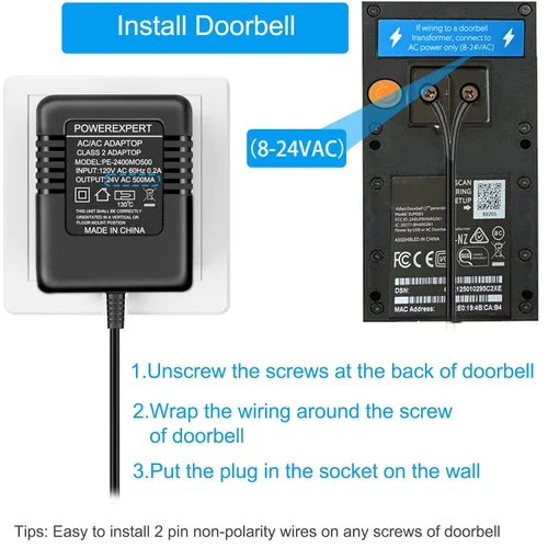Miniatura 4 de Transformador de timbre de puerta, transformador de CA de 24 voltios para adaptador de cable Ring C, cable termostato compatible con timbre