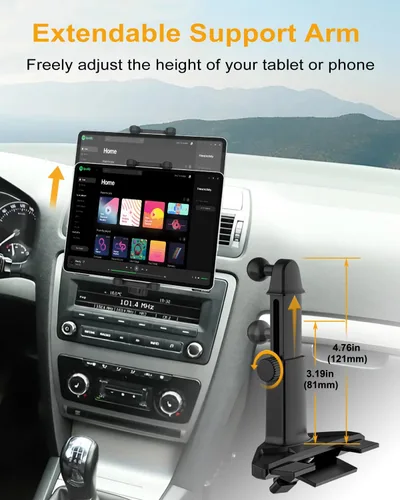 Miniatura 2 de Soporte para tablet con ranura para CD de automóvil con brazo ajustable, rotación universal de 360° para camión, reproductor de CD y tableta