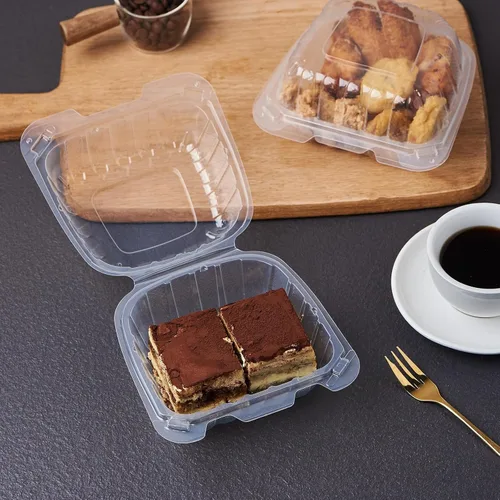 Miniatura 3 de Jaluxing 100 unidades de contenedores desechables de plástico transparente con bisagras para llevar alimentos, 15 cm de ancho, envases desechables