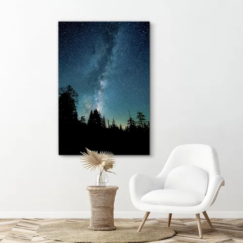 Miniatura 2 de SIGNFORD - Cuadro en lienzo para pared, silueta de bosque con estrellas azul marino y verde azulado, naturaleza, fotografía, realismo, decoración