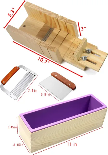 Miniatura 2 de Voulosimi Molde de madera para hacer jabón, molde cortador de jabón para pan con cortador ondulado y rebanada recta