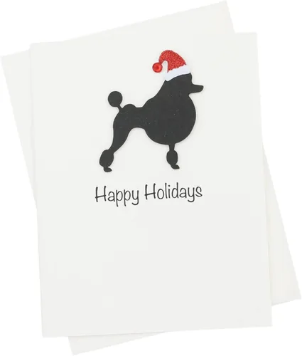 Miniatura 17 de Black Doodle Bernedoodle - Tarjetas de Navidad (10 unidades), hechas a mano, base blanca, perro con sombrero de Papá Noel Negro