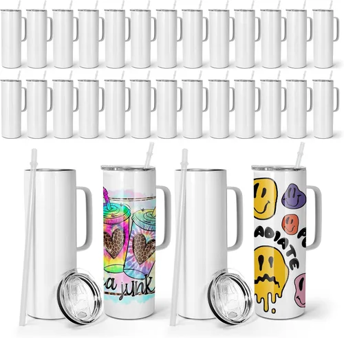 Miniatura 9 de AGH Taza de café de sublimación de 12 onzas con asa, paquete de 25 vasos de sublimación de acero inoxidable con asa, taza aislada al vacío con tapas