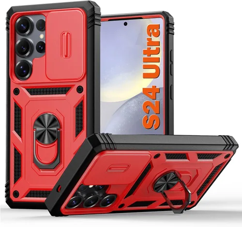 Miniatura 16 de PASNEW Funda para Samsung Galaxy S22 Ultra 5G, cubierta de cámara deslizante y soporte de dedo de metal giratorio de 360°, militar, resistente, a
