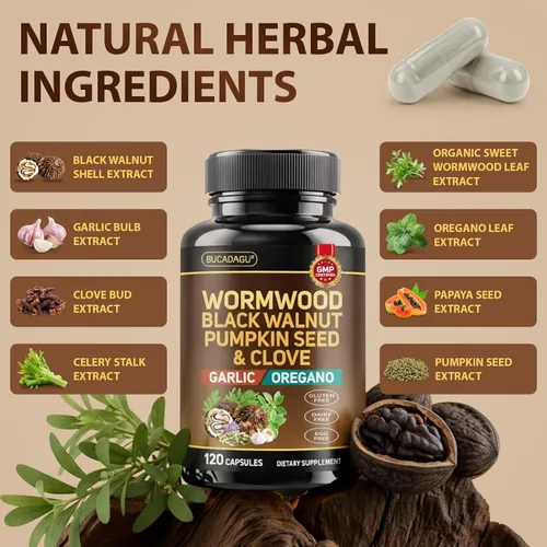 Miniatura 3 de Ajenjo negro nuez clavo de clavo para humanos – Limpieza intestinal natural y salud digestiva con semillas de calabaza, ajo, orégano, neem, papaya