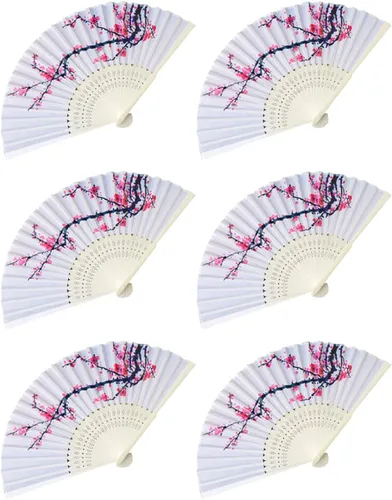 LEFTSTARER 6 abanicos de mano plegables con diseño de flor de cerezo, decoración japonesa china, abanicos de papel, para fiestas, bailes, bodas,