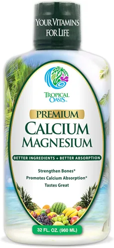 Tropical Oasis Calcio líquido y magnesio – Fórmula natural con soporte para huesos fuertes – Vitaminas líquidas con calcio, magnesio y vitamina D –