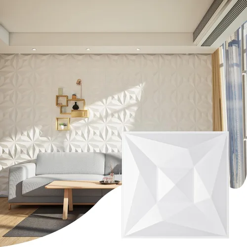 Miniatura 7 de Paneles de pared 3D de PVC blanco, paquete de 33 unidades de 11.8 x 11.8 pulgadas, diseño geométrico para actualización de decoración moderna