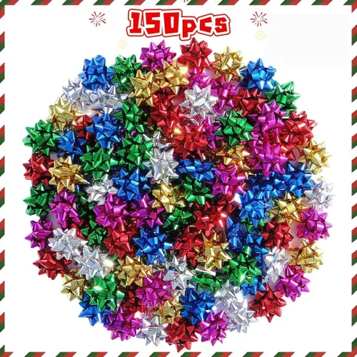 Miniatura 3 de 150 mini lazos de regalo de 1 pulgada, lazo pequeño de estrella de 1 pulgada, autoadhesivo pequeño metálico para envolver regalos, caja de regalo
