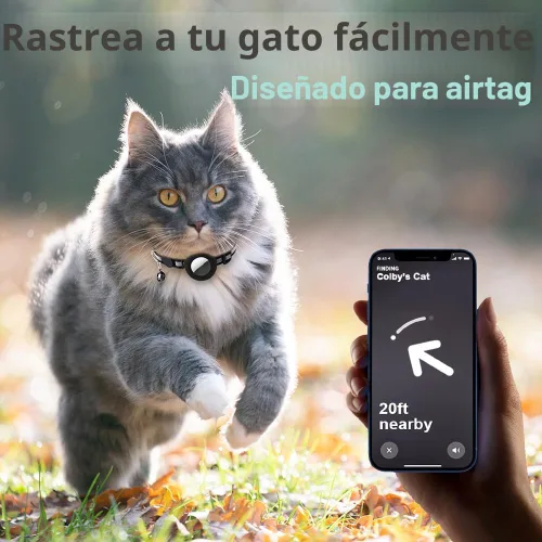Miniatura 2 de Collar de Gato Airtag Separable, Collar Reflectante para Gatito con Soporte para Apple Air Tag y Campana para Gatos Niña y Niño, 0.4 Pulgadas