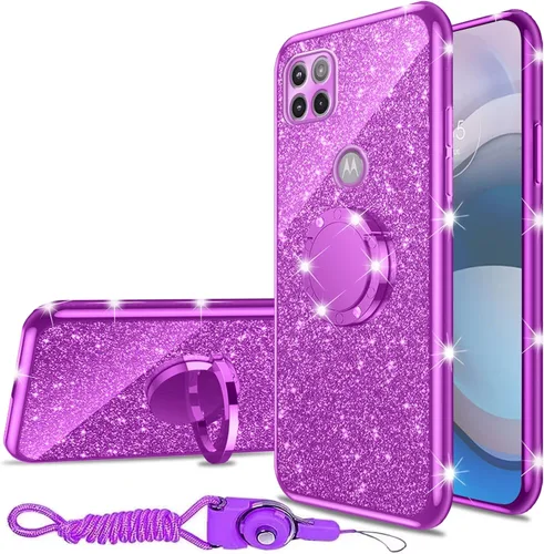 nancheng Funda de teléfono con purpurina para Motorola Moto One 5G Ace (One 5G UW Ace) funda de TPU suave con anillo giratorio de 360°, funda
