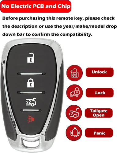 Miniatura 3 de Funda para llavero Chevrolet Camaro Cruze Malibu 2016-2021, Alliskeys Carcasa de llave inteligente de 4 botones de reemplazo para Chevy HYQ4AA/HYQ4EA