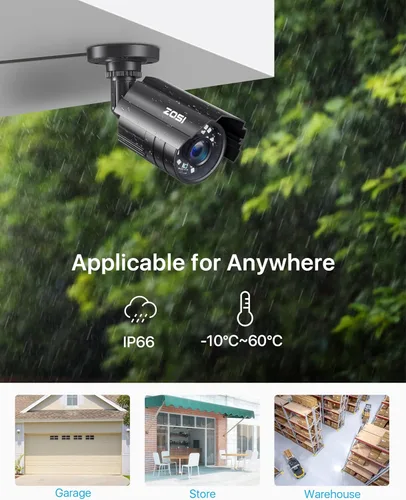 Miniatura 5 de ZOSI - Sistema de cámaras de seguridad CCTV 1080P para exteriores e interiores, híbrido 4 en 1 HD TVI/CVI/AHD/CVBS, cámaras de seguridad