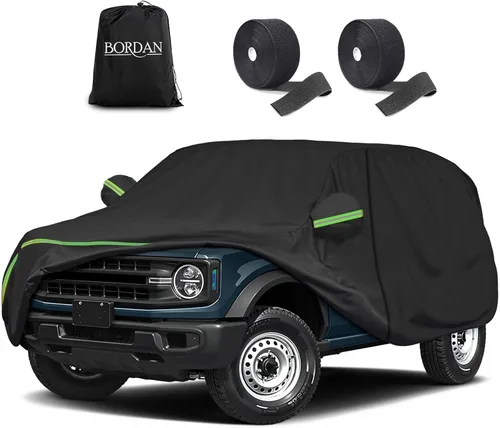 Miniatura 13 de Funda de coche para Ford Bronco de 2 puertas, 420D, funda impermeable para todo tipo de clima, sol, lluvia, UV, polvo, cubierta de cabina