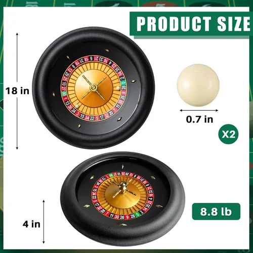 Miniatura 2 de Leyndo Juego de ruedas de ruleta de casino de lujo de 18 pulgadas, juego de ruleta profesional ABS con rueda de diseño doble cero con 2 bolas