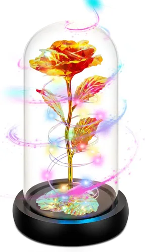 Miniatura 21 de Colorida flor de rosa regalo para San Valentín, regalo de cumpleaños para mujer, regalo de cumpleaños colorido de flores artificiales, cadena de luz