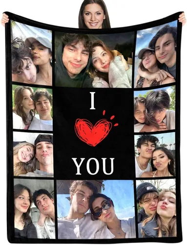 Miniatura 9 de ICELIETE Manta personalizada con texto en imagen, manta de forro polar personalizada con foto para regalos para parejas, mantas personalizadas y 08