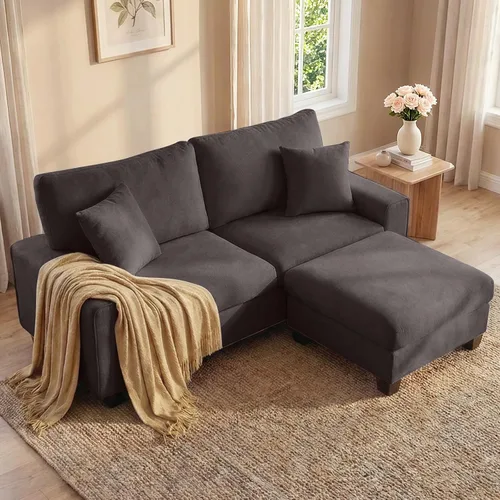 Miniatura 16 de DOPEDIO Sofá biplaza moderno para sala de estar, sillón reclinable de chenilla, funda extraíble, cojines de resorte, marco de madera maciza, fácil