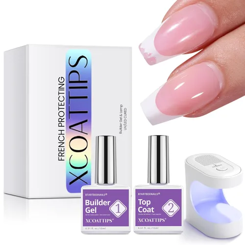 Miniatura 16 de BTArtboxnails XCOATTIPS - Uñas a presión, puntas cortas de almendra con gel de uñas, dúo protector francés, lámpara de uñas, gel suave todo en uno