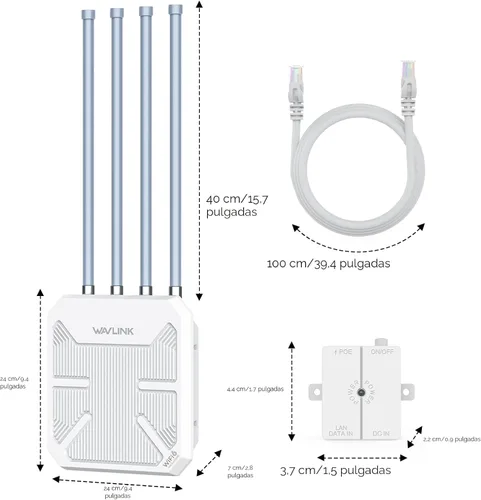 Miniatura 8 de WAVLINK AX3000 Extensor WiFi 6 para exteriores de largo alcance, punto de acceso inalámbrico para exteriores, PoE activo, antenas 4x8dBi, funciona