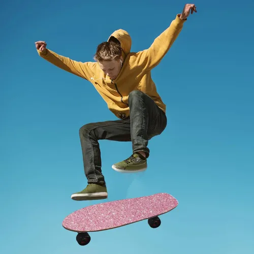 Miniatura 6 de Kigai Cinta de agarre para patineta con purpurina rosa, sin burbujas, antideslizante, papel de lija para tabla rodante, 33 x 9 pulgadas