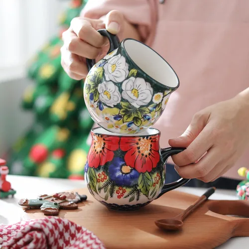 Miniatura 4 de ALMA Taza de café cerámica actualizada 2025 de otoño 380ml/12oz, taza con flores, taza de té única hecha a mano para festival, apta para microondas