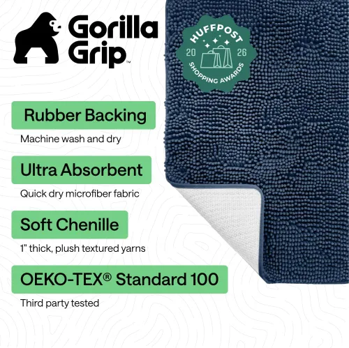 Miniatura 196 de Gorilla Grip - Tapete de baño de felpilla gruesa, suave y absorbente, secado rápido, de microfibra, con reverso de caucho, para piso de ducha, Nube