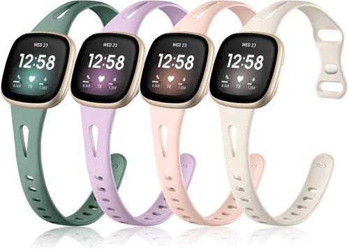 Miniatura 13 de Ouwegaga Compatible con correas Fitbit Sense 2 y Versa 4 para mujer, correa deportiva delgada de silicona suave con orificios de aire transpirables