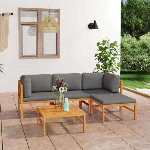 Miniatura 9 de 4-Piece Teak Outdoor Conversation Set, Cream Cushions, 24.8"x24.8" Patio Sectional Sofa & Table, Weather-Resistant Lounge Furniture for Garden