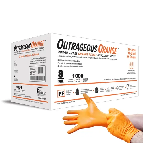 Miniatura 13 de Atlantic Safety Products Outrageous - Guantes desechables de nitrilo de alta resistencia, 8 mil, sin látex ni polvo, naranja, talla M, 1000