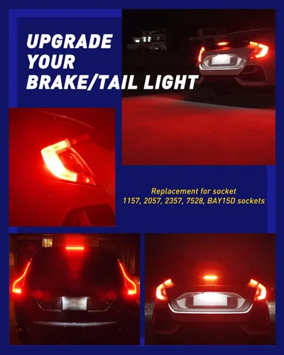 Miniatura 6 de AUTOONE Bombilla LED roja 1157 para luces de freno, bombillas LED BAY15D 2057 2357 7528 para luz trasera, 300% más brillantes, Canbus listas