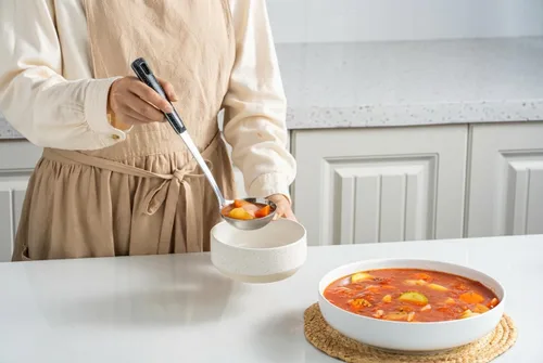 Miniatura 7 de Juego de 5 cucharas de servir de acero inoxidable, cucharas grandes para servir con cucharón y cuchara ranurada, cucharas de metal para cocinar