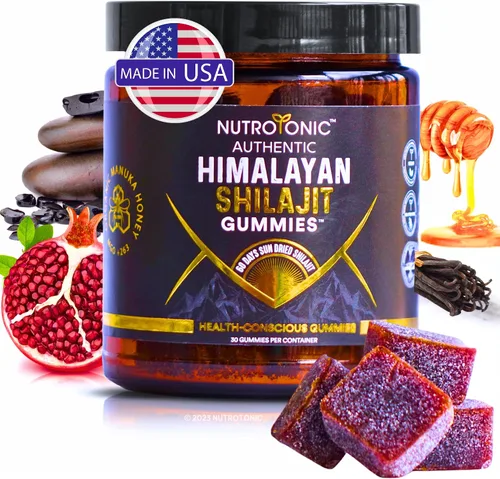 Miniatura 9 de Gomitas orgánicas SHILAJIT de NutroTonic Sin azúcar de caña, endulzadas con miel de manuka orgánica Fórmula limpia Ácido fúlvico natural