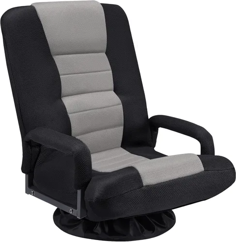 Miniatura 13 de Silla de juegos giratoria de piso con reposabrazos, sofá reclinable plegable de video con 6 posiciones ajustables, respaldo acolchado y cojín, sofá