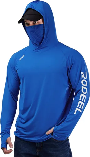 Miniatura 10 de Rodeel - Camisa de pesca para hombre con manga larga, UPF 50+, rendimiento de alto rendimiento para senderismo, con máscara, protección UV