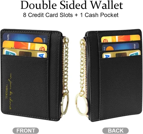 Miniatura 102 de URAQT Cartera para tarjetas de crédito, cartera minimalista de cuero delgado con cremallera, mini protector de tarjeta de crédito, llavero bolsillo