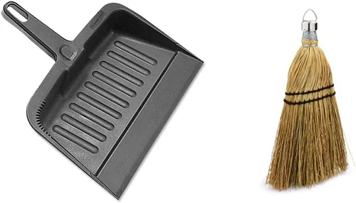 Rubbermaid Commercial Products - Recogedor de alta resistencia, color carbón y escoba comercial de 12 pulgadas, color amarillo, cerdas naturales