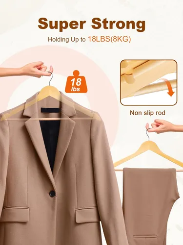 Miniatura 3 de HOUSE DAY - Juego de 10 perchas de madera con barra antideslizante para pantalones, percha de madera resistente para clóset, perchas de madera