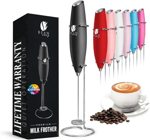 Miniatura 15 de Bean Envy Espumador de leche para café, de mano, mini mezclador eléctrico de bebidas, espumador y espumador con soporte para café, lattes, Rojo