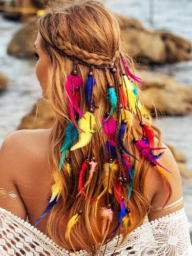 Miniatura 6 de Diadema de plumas coloridas, accesorios para el cabello de arcoíris para mujer
